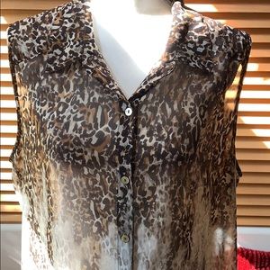 Chico’s Animal Print Sheer Button Down Blouse.